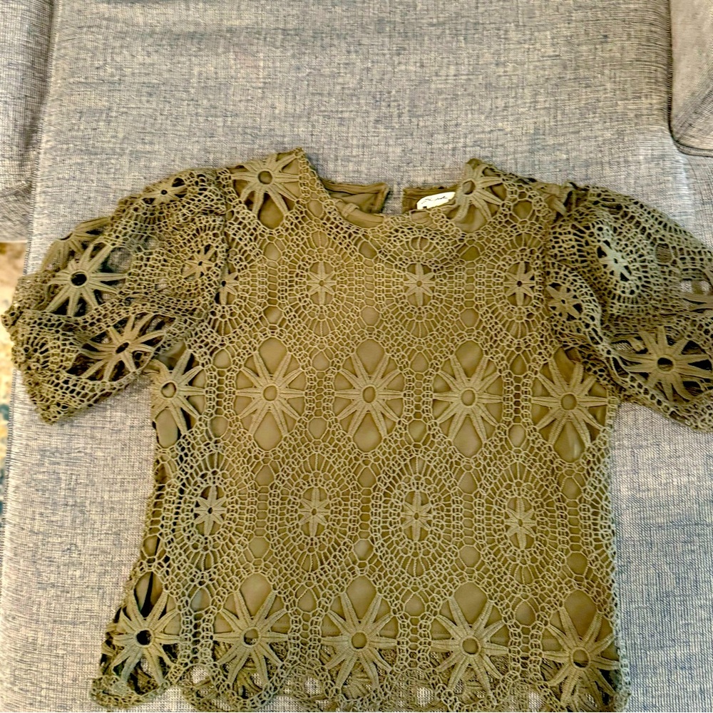 Crochet, sage, green blouse